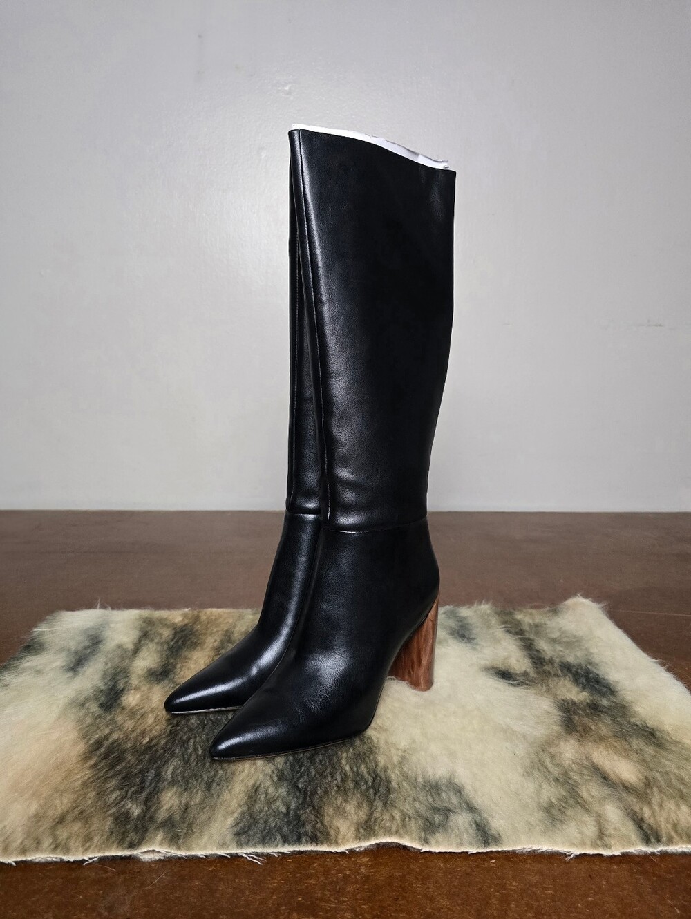 NEW Vince Pilar Black Knee-High Pointed Toe Leather Boots with Block Heel Sz 8